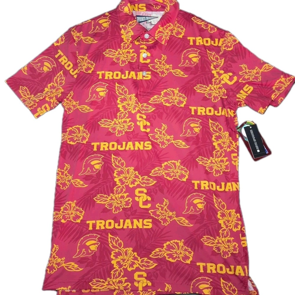 Reyn Spooner Men's NWT USC Trojans Performance Polo Shirt Red Hawaiian Size S